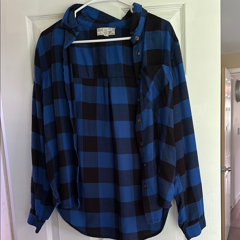 Pink Rose Blue and Black Plaid Top